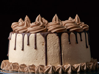 chocolate cake isolated on black close up