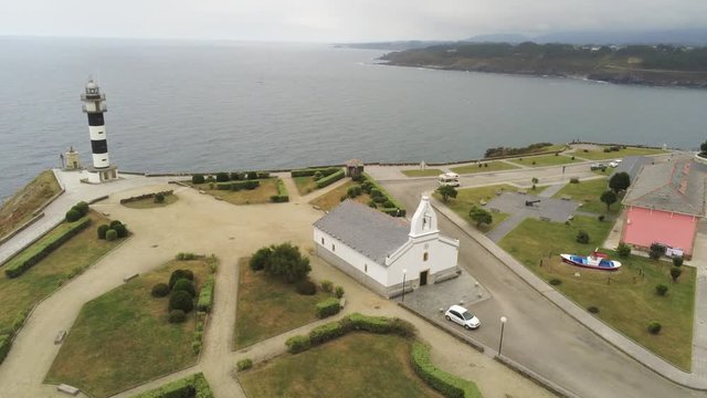 Lighthouse in Ortiguera. Asturias,Spain. Aerial Drone Footage