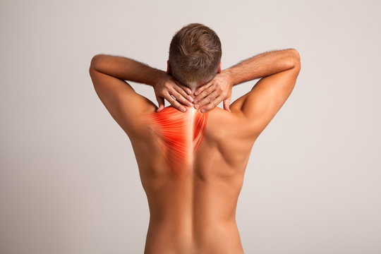 Mens back, neck pain muscle and bone
