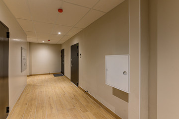 Russia, Moscow- February 10, 2020: interior public place, house entrance. doors, walls, staircase corridors