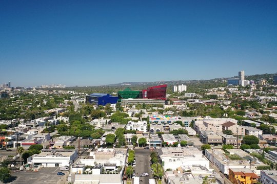 Aerial Photography of Residential Neighborhood in California and City Skyline in Distance
