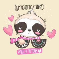 Cute sloth with phrase to fall in love