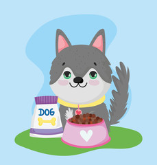 pet shop, puppy with bowl package food animal domestic cartoon