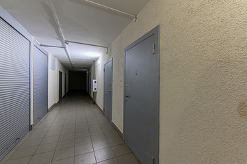 Russia, Moscow- February 10, 2020: interior public place, house entrance. doors, walls, staircase corridors
