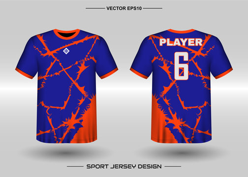 T-shirt sport vector design template, Soccer jersey mock up for football club. uniform front and back view. Clothing Men adult. Can use for printing, branding logo team, squad, match event, tournament