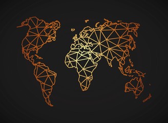Golden low poly world map