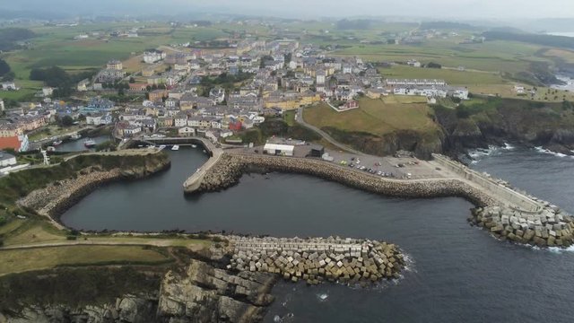 Puerto de Vega. Coastal vilage of Asturias,Spain. Aerial Drone Footage