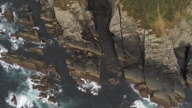 Cliffs in Puerto de Vega. Coastal vilage of Asturias,Spain. Aerial Drone Footage