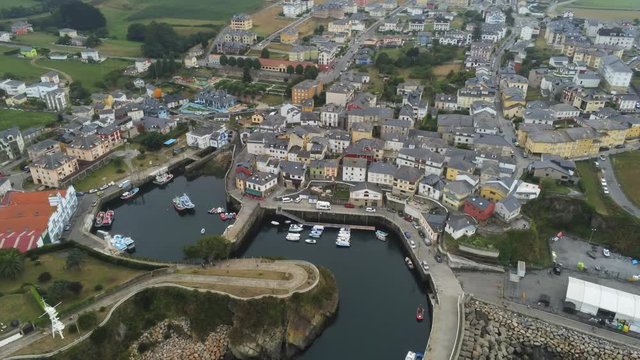 Puerto de Vega. Coastal vilage of Asturias,Spain. Aerial Drone Footage