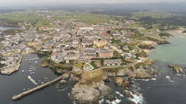 Tapia de Casariego. Coastal village of Asturias,Spain. Aerial Drone Footage