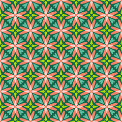 Seamless pattern with Geometric motifs in 5 colors. Vector illustration.