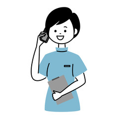 スマホで連絡する看護師
