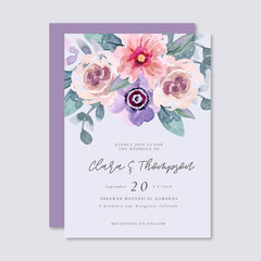 Soft Purple Arrangements Watercolor Wedding Invitation