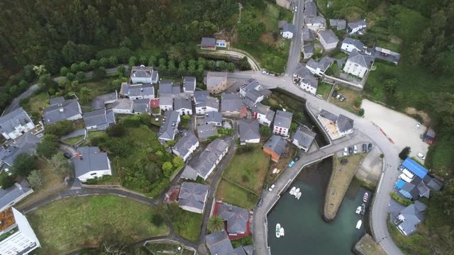 Asturias. Coastal village of Viavelez, Spain. Aerial Drone Footage