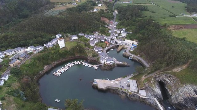 Asturias. Coastal village of Viavelez, Spain. Aerial Drone Footage