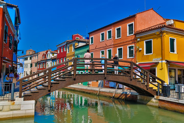 Fototapeta na wymiar Burano Island Venice, Italy Bridge People