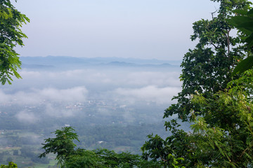 Obraz na płótnie Canvas Landscape lot of fog.Fog cover the mountain forest.