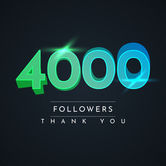 Thank You 4000 Followers 3d illustration template design