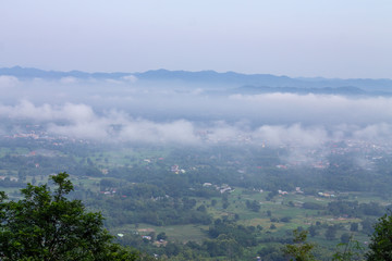 Landscape lot of fog.Fog cover the mountain forest.