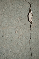 Crack in gray concrete. Wall or floor texture background.