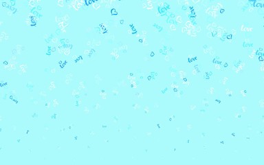 Light BLUE vector template with doodle hearts.