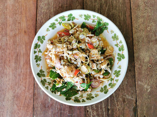 Spicy Raw Ant Eggs Salad Isan food of Thailand