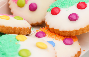 Box of colorful sprinkle happy face biscuits