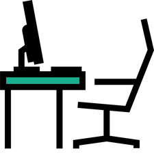 office, chair, table, workbench,  setup