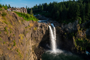 Snoqualmie Falls in Washington State, just outside of Seattle, is a famous waterfall