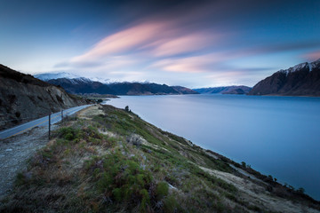 The Neck, New Zealand, sunset over fjord