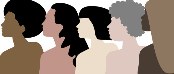 Group of multicultural women in a flat vector style