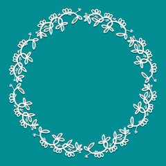 Hand drawn wreath made in vector. Leaves and flowers garlands. Romantic floral design element.