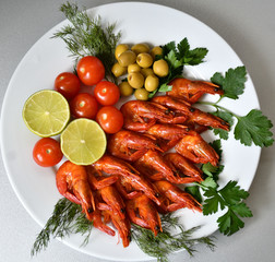Cooked shrimp with fresh herbs