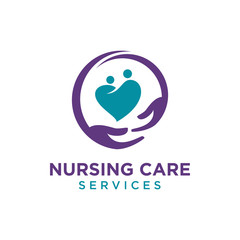 Nursing care service logo, hand hug with love human on demand vector