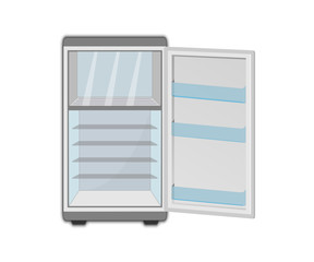 Open door refrigerator. fridge with freezer. vector illustration isolated on white background. EPS 10
