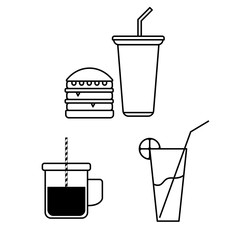 Set of simple icons for drinks and fast food in white background. EPS 10.