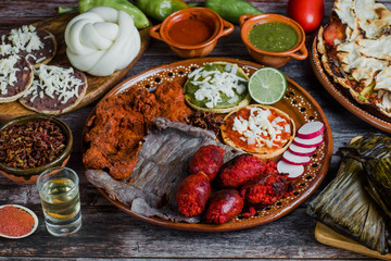 grilled mexican barbecue, Chorizo, Cecina and spicy meat from Oaxaca Mexico