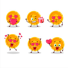 Coin cartoon character with love cute emoticon