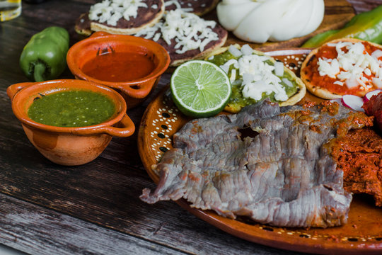 Cecina o tasajo and spicy meat is grilled mexican barbecue from Oaxaca Mexico