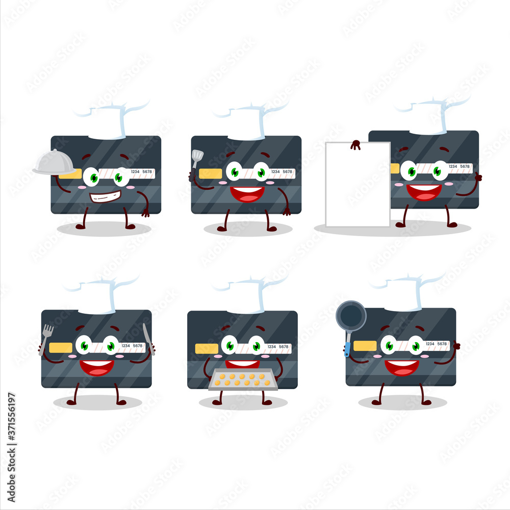 Wall mural Cartoon character of credit card with various chef emoticons