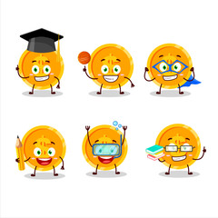 School student of coin cartoon character with various expressions