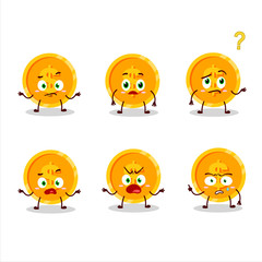 Cartoon character of coin with what expression