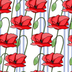 Vintage poppy seamless pattern, great design for any purpose. Doodle style texture. Geometric floral background. Fabric wallpaper with print texture.