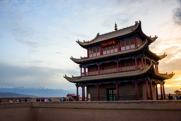 13th century Jiayuguan Pass, first frontier fortress at the west end of the Great Wall in Gansu Province, China
