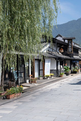 Fototapeta premium Townscape of Yanagimachi in Ueda Station on Hokkoku Road in Ueda City, Nagano Prefecture