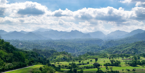 Aerial View of Tropical Forests and Jagged Mountains outside of Clark, Philippines - Pampanga, Luzon, Philippines 