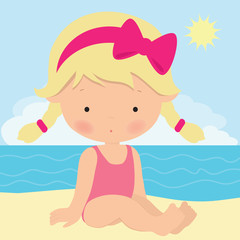 Obraz na płótnie Canvas Little girl on the beach vector cartoon illustration