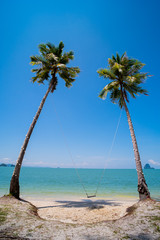 Beautiful beach and swing chair with coconut tree.
soft wave and sea view on beach. copy space. view from "Koh Yao Yai" island in Phang nga is near Phuket Thailand