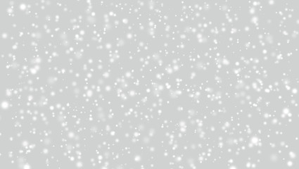 White snowfall, bokeh, dots defocus glitter blur on gray background. illustration.