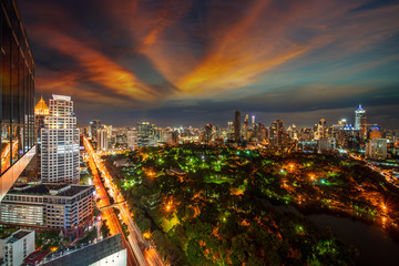 View point from roof top bar in hotel of Bangkok city